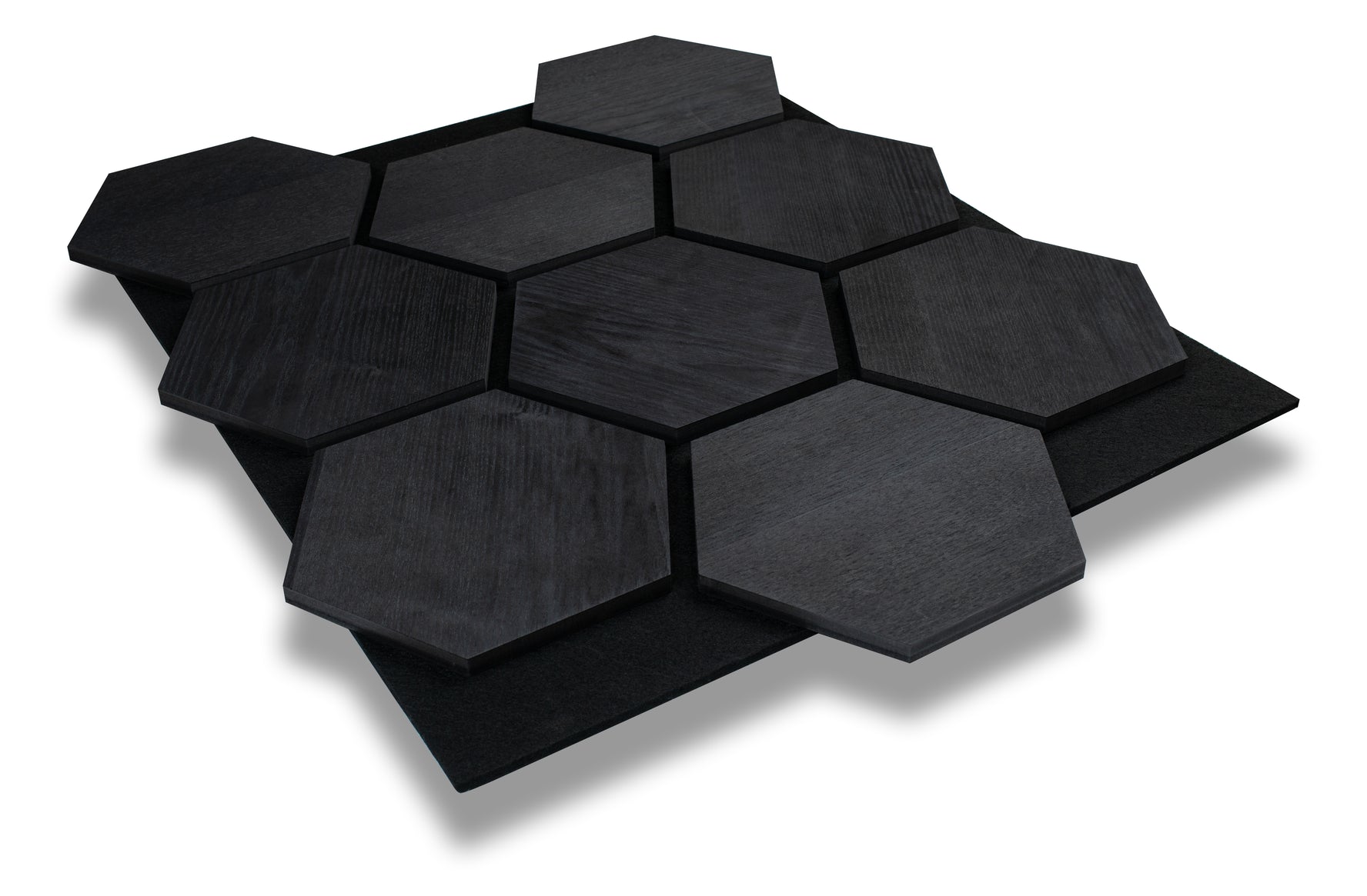 Panou acustic hexagonal de tip riflaj din lemn de frasin negru - Decorevo