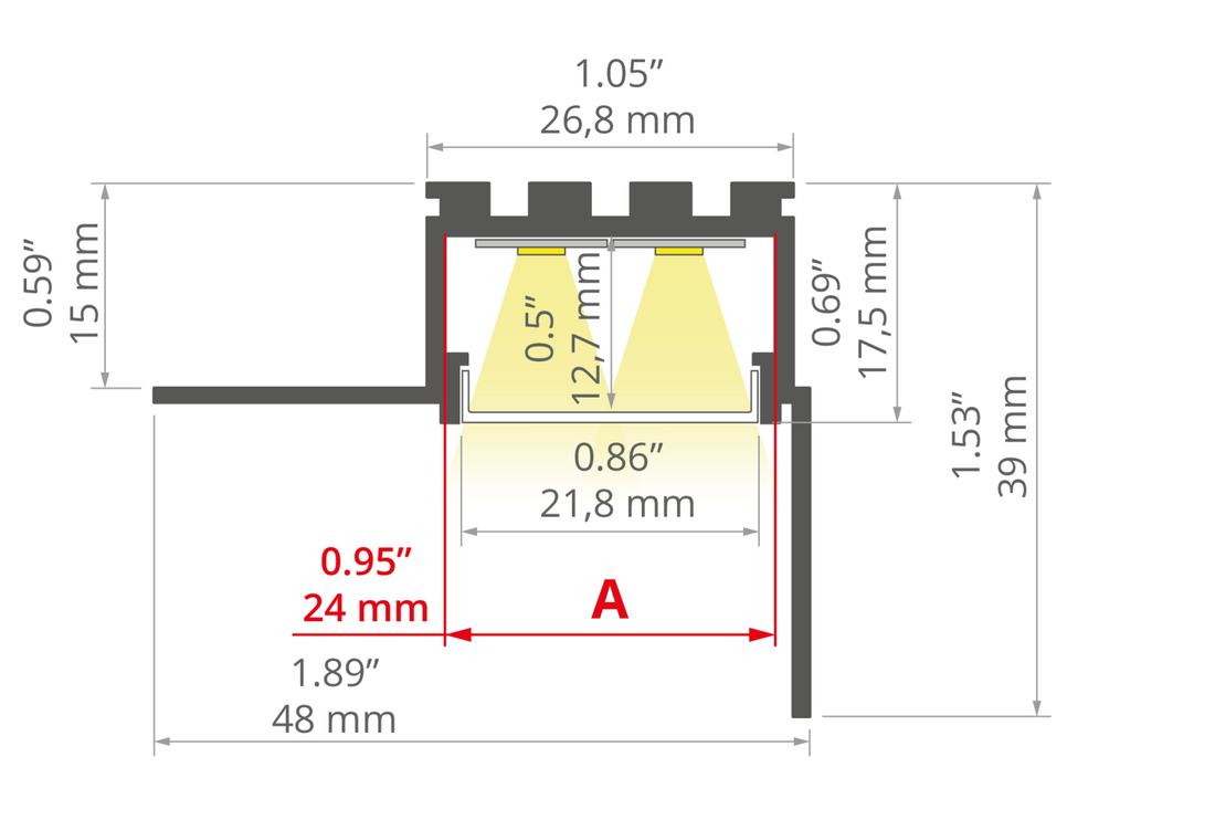 Desen tehnic profil aluminiu KOZUS-CR, secțiune 48 × 39 mm