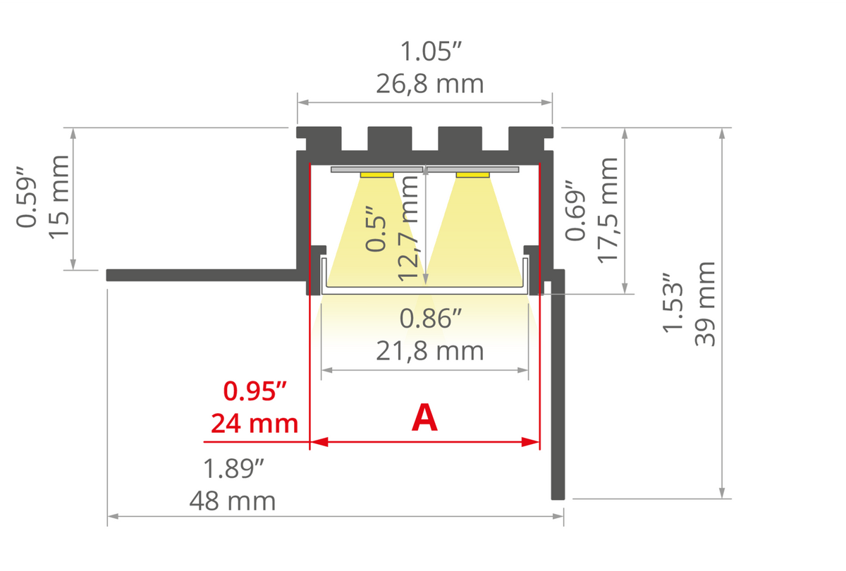 Desen tehnic profil aluminiu KOZUS-CR, secțiune 48 × 39 mm