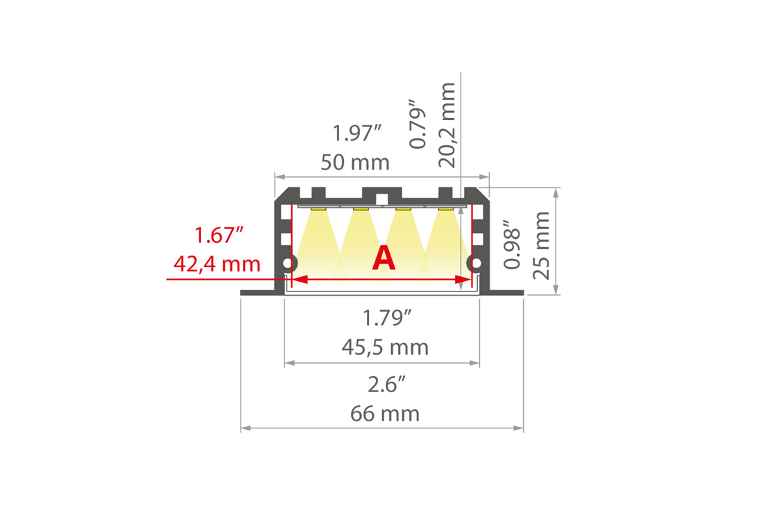 Desen tehnic profil aluminiu LARKO-50, secțiune 66 × 25 mm