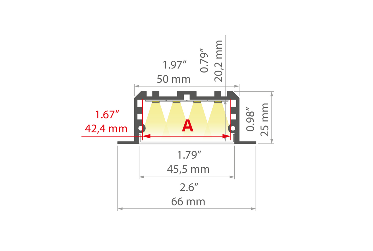 Desen tehnic profil aluminiu LARKO-50, secțiune 66 × 25 mm