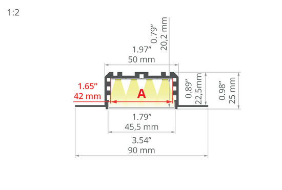 Desen tehnic profil aluminiu KOZEL-50, secțiune 90 × 25 mm