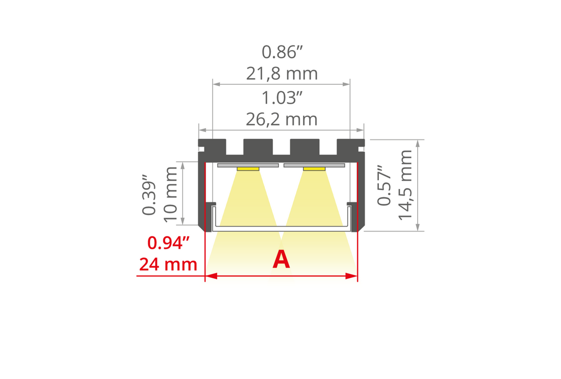 Desen tehnic profil aluminiu GIZA-LL, secțiune 26,2 × 14,5 mm