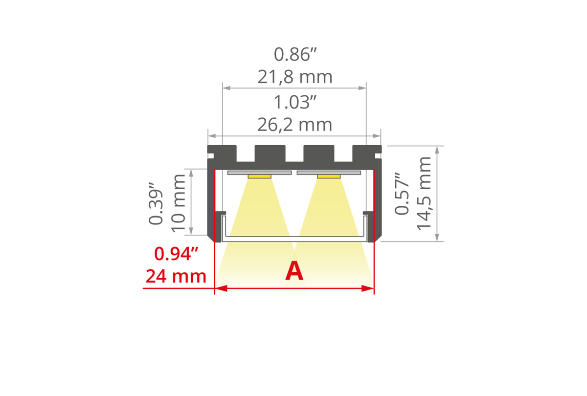 Desen tehnic profil aluminiu GIZA-LL, secțiune 26,2 × 14,5 mm