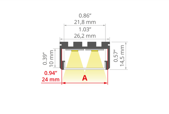 Desen tehnic profil aluminiu GIZA-LL, secțiune 26,2 × 14,5 mm