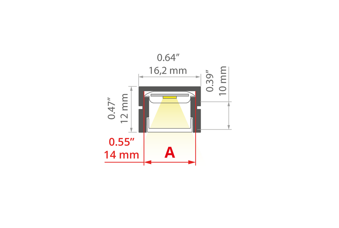 Desen tehnic profil aluminiu PDS-4-PLUS, secțiune 16,2 × 12 mm