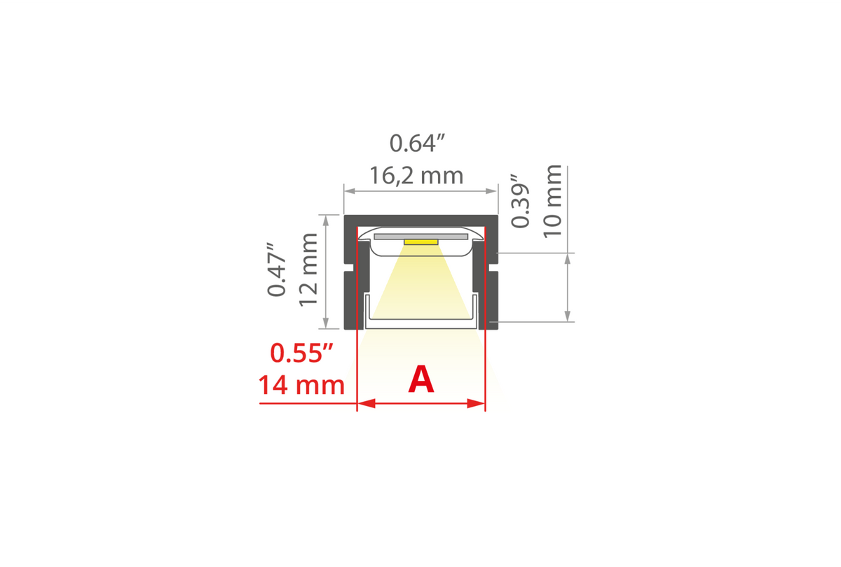 Desen tehnic profil aluminiu PDS-4-PLUS, secțiune 16,2 × 12 mm