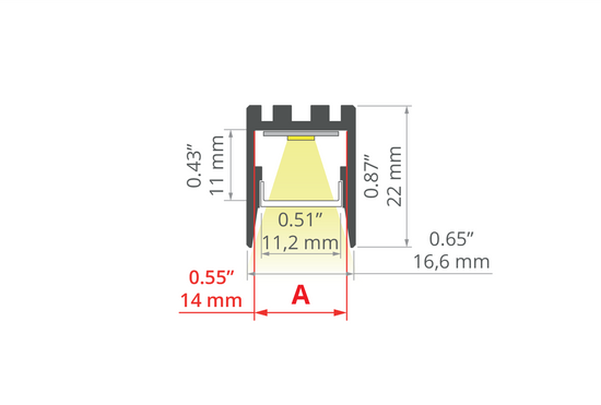 Desen tehnic profil aluminiu PDS-ZMG, secțiune 16,6 × 22 mm