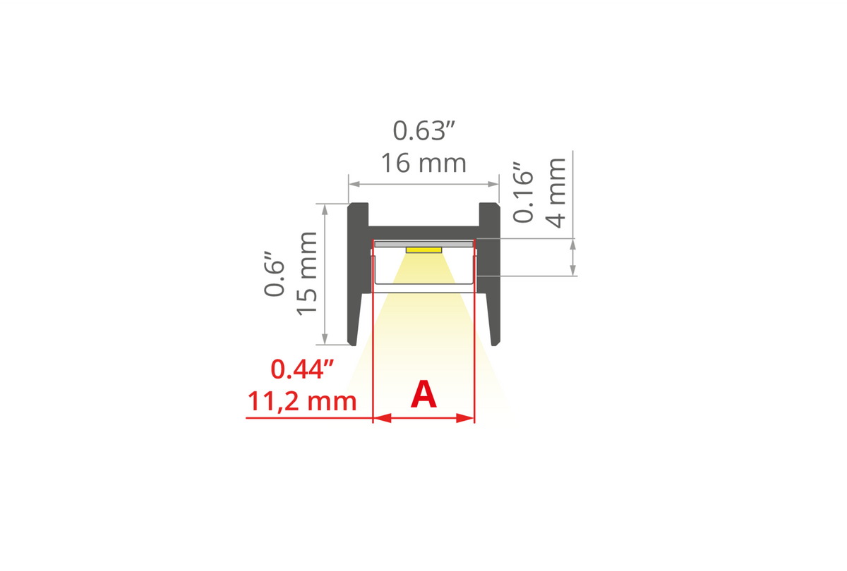 Desen tehnic profil aluminiu MICRO-HG, secțiune 16 × 15 mm