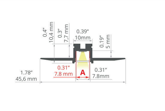 Desen tehnic profil aluminiu KOZEL-10, secțiune 45,6 × 10,4 mm