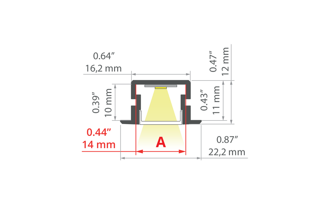 Desen tehnic profil aluminiu PDS-NK, secțiune 22,2 × 12 mm