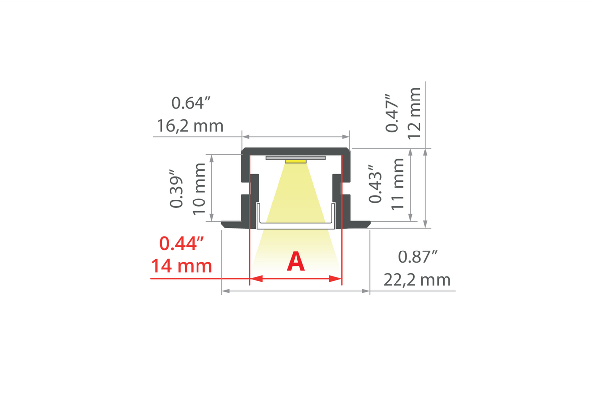 Desen tehnic profil aluminiu PDS-NK, secțiune 22,2 × 12 mm