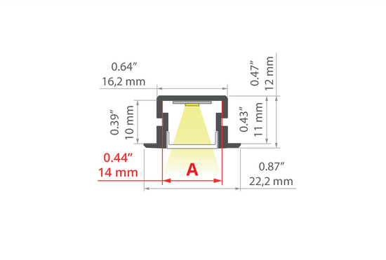 Desen tehnic profil aluminiu PDS-NK, secțiune 22,2 × 12 mm