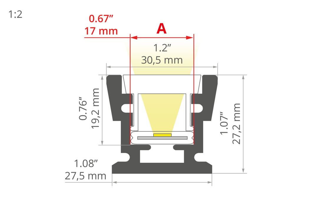 Desen tehnic profil aluminiu HR-MAX, secțiune 30,5 × 27,2 mm