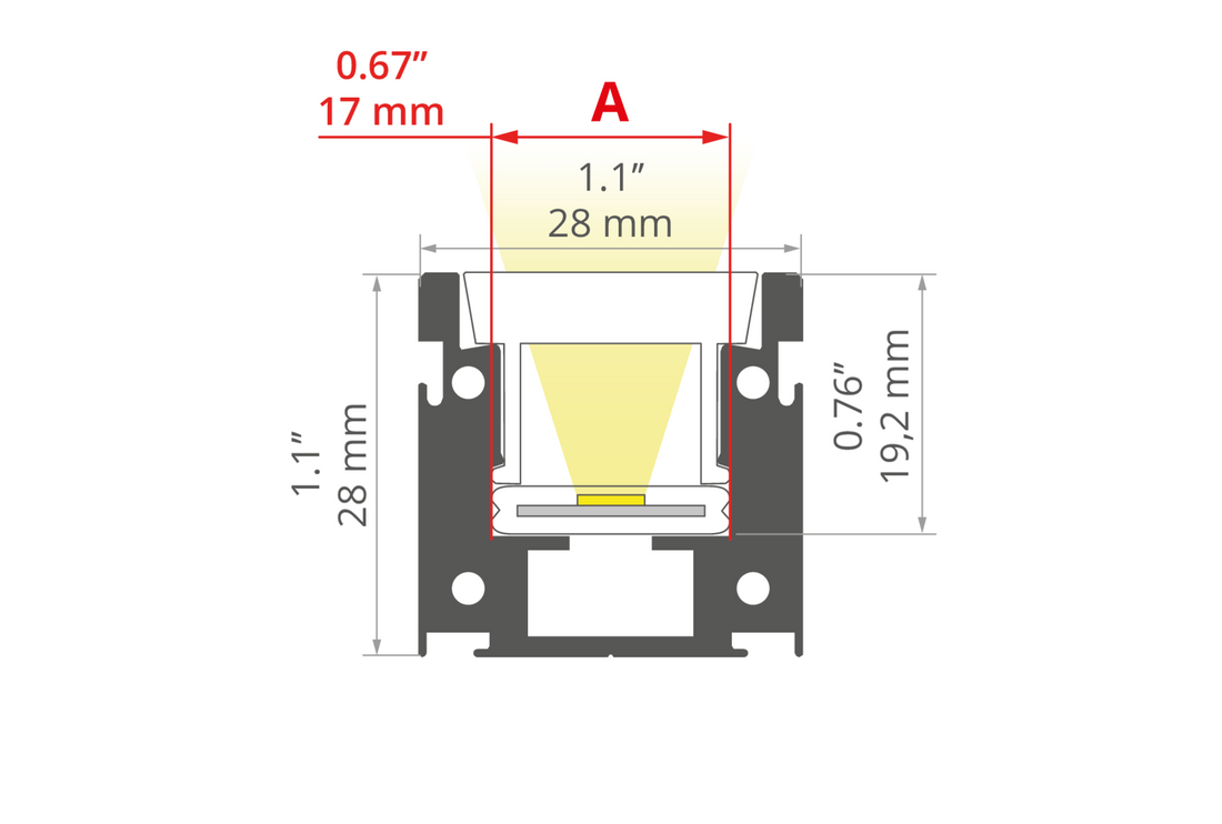 Desen tehnic profil aluminiu HR-OPTI, secțiune 28 × 28 mm