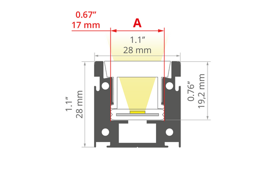 Desen tehnic profil aluminiu HR-OPTI, secțiune 28 × 28 mm