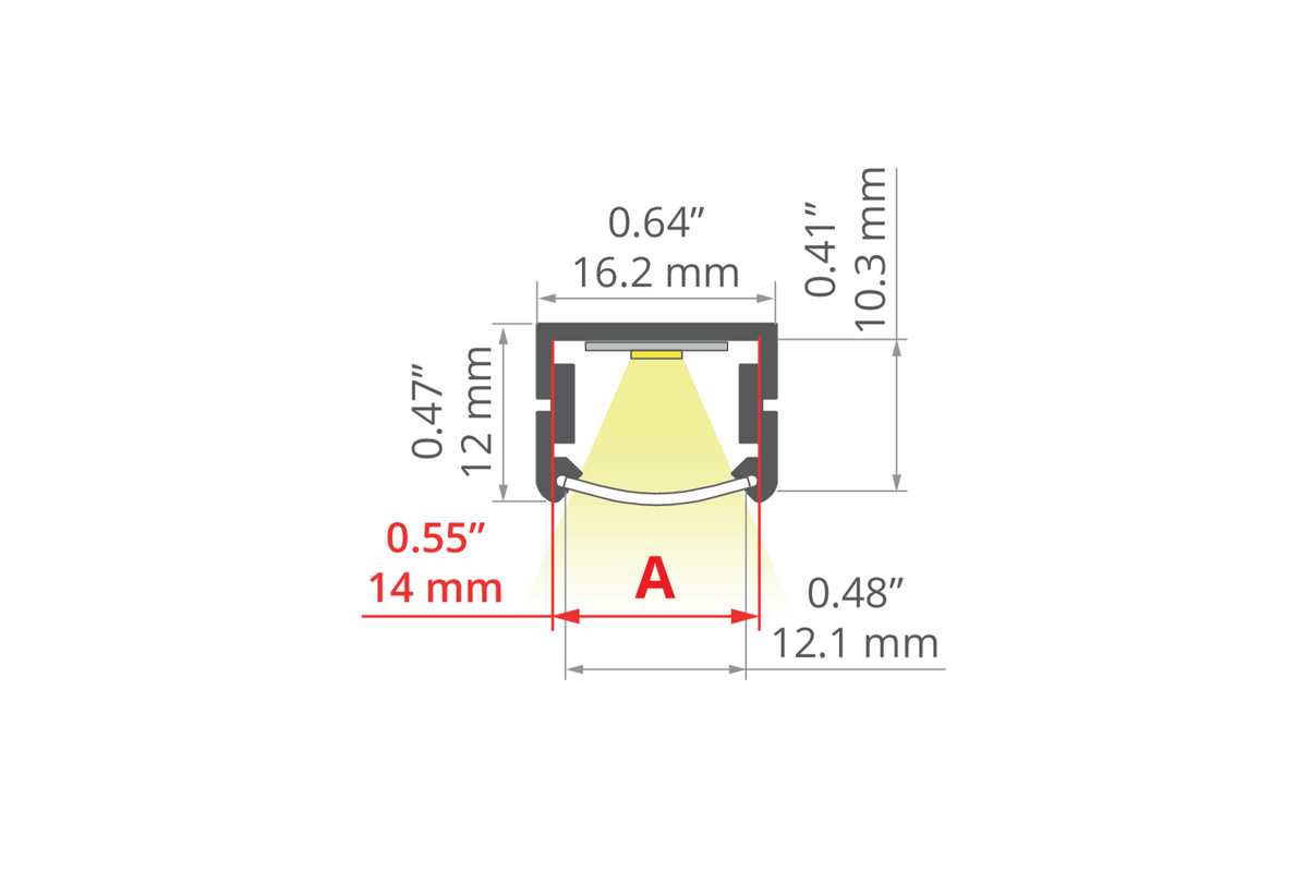 Desen tehnic profil aluminiu TAPO, secțiune 16,2 × 12 mm