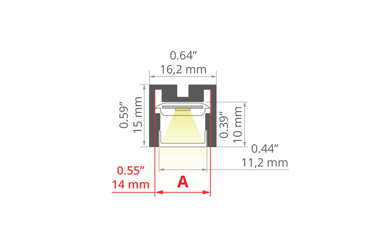 Desen tehnic profil aluminiu PDS-ZM-PLUS, secțiune 16,2 × 15 mm