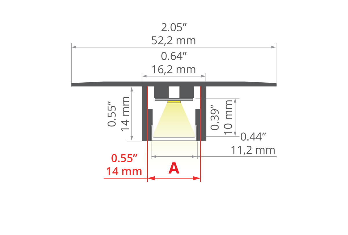 Desen tehnic profil aluminiu PDS-T, secțiune 52,2 × 15 mm