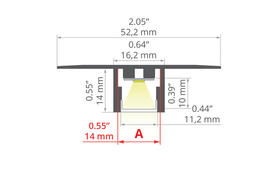 Desen tehnic profil aluminiu PDS-T, secțiune 52,2 × 15 mm