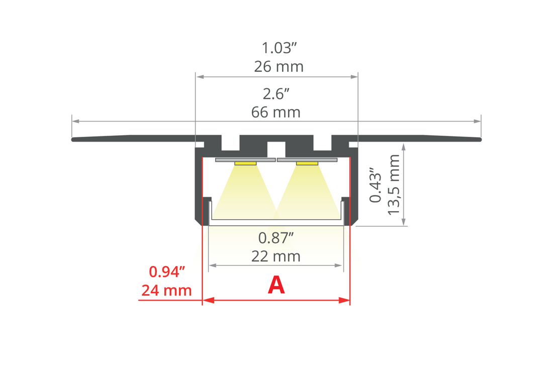 Desen tehnic profil aluminiu GIZA-LL-T, secțiune 66 × 14,5 mm