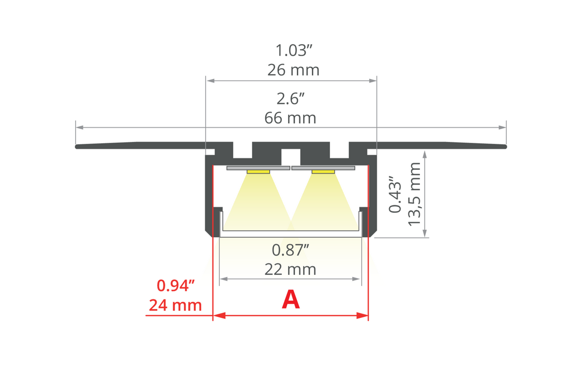Desen tehnic profil aluminiu GIZA-LL-T, secțiune 66 × 14,5 mm