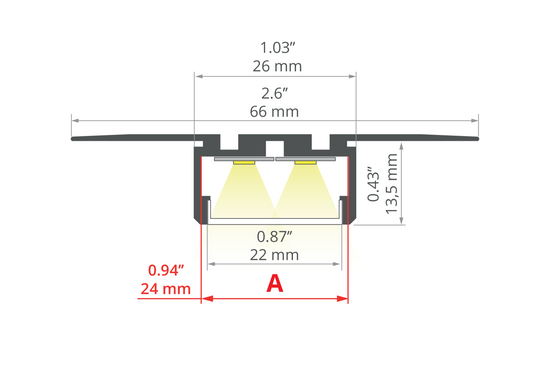 Desen tehnic profil aluminiu GIZA-LL-T, secțiune 66 × 14,5 mm