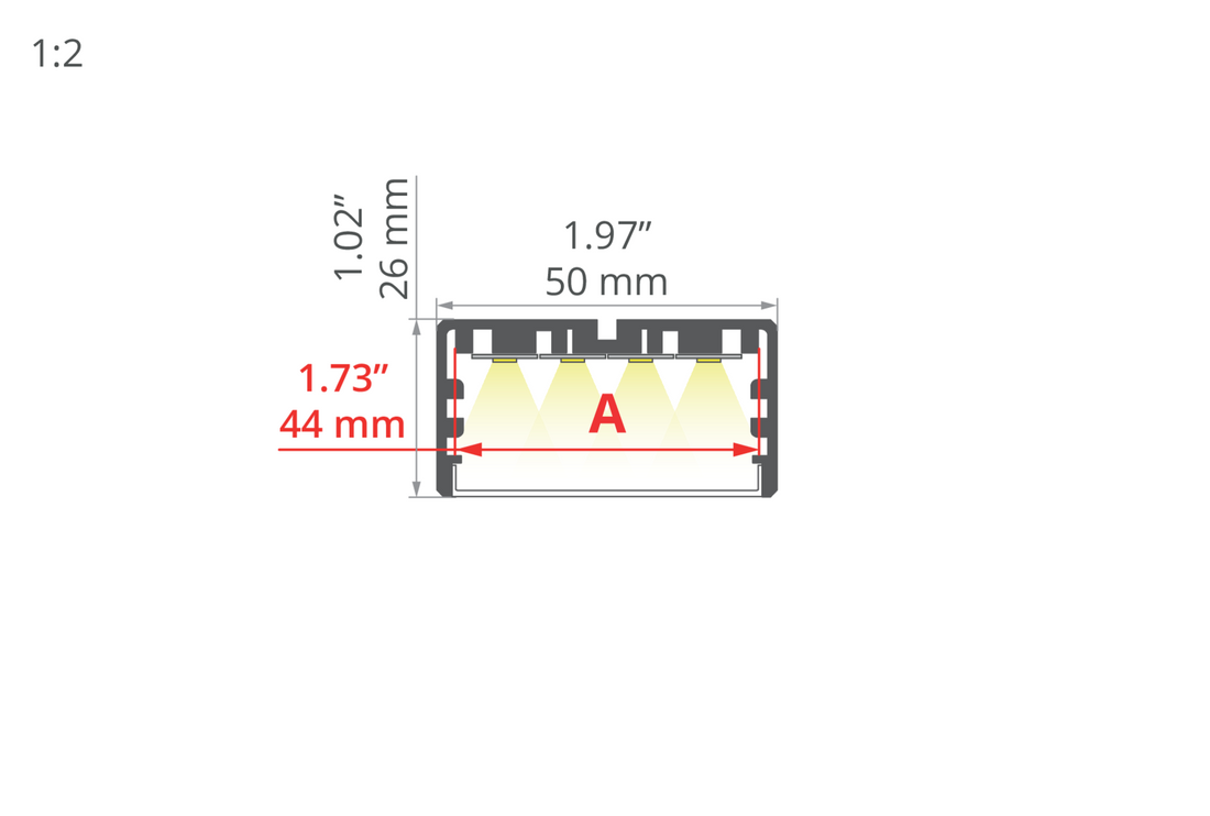 Desen tehnic profil aluminiu LIPOD-50, secțiune 50 × 26 mm