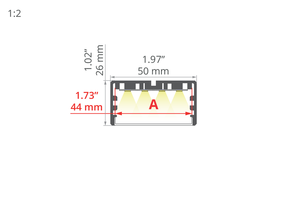 Desen tehnic profil aluminiu LIPOD-50, secțiune 50 × 26 mm