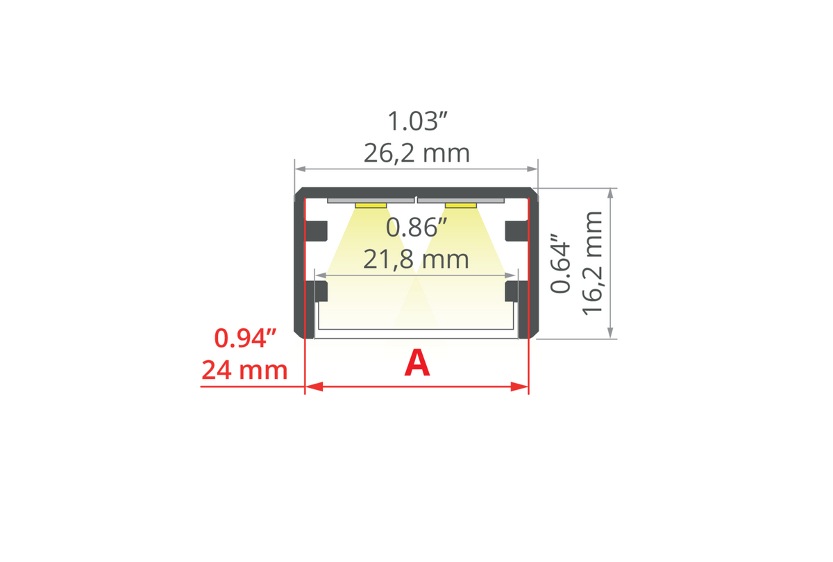 Desen tehnic profil aluminiu GLAZA-LL, secțiune 26,2 × 16,2 mm