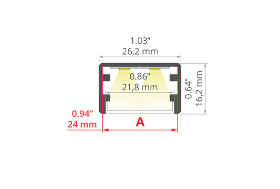 Desen tehnic profil aluminiu GLAZA-LL, secțiune 26,2 × 16,2 mm