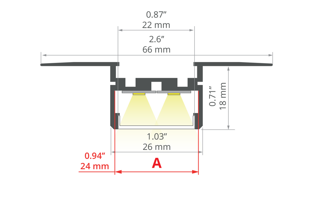 Desen tehnic profil aluminiu GIZA-LL-UST, secțiune 66 × 19 mm