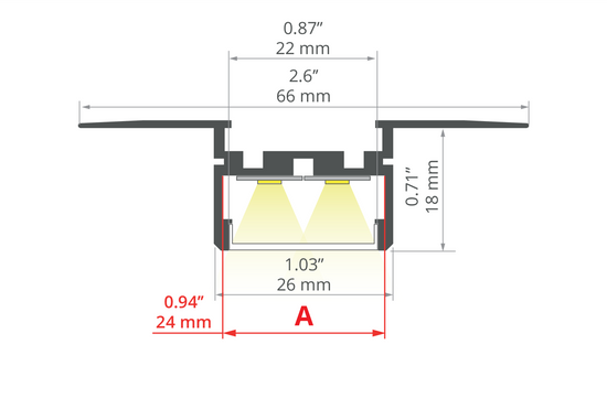 Desen tehnic profil aluminiu GIZA-LL-UST, secțiune 66 × 19 mm