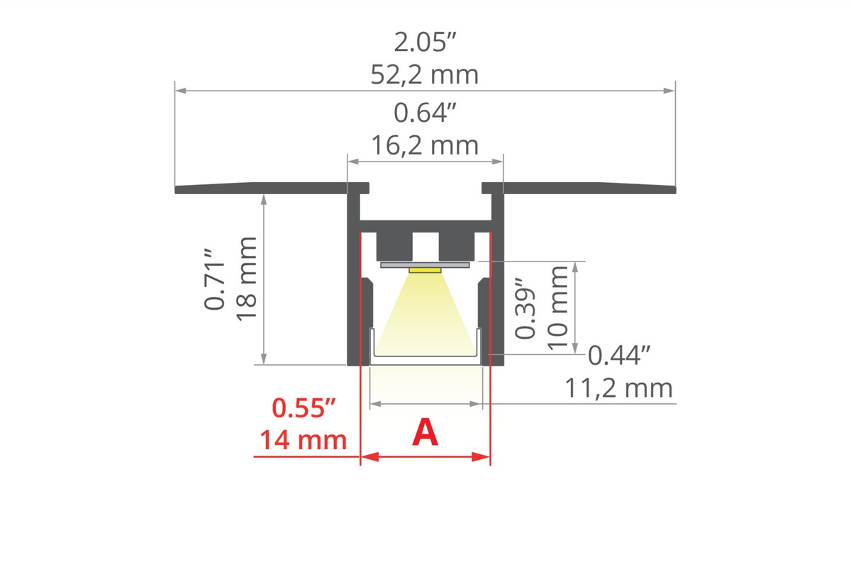 Desen tehnic profil aluminiu PDS-UST, secțiune 52,2 × 19 mm