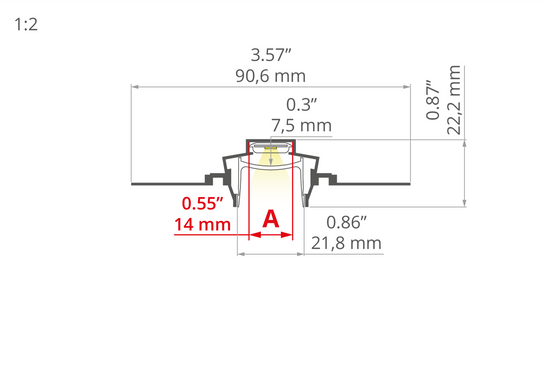 Desen tehnic profil aluminiu FASKO, secțiune 90,6 × 22,2 mm