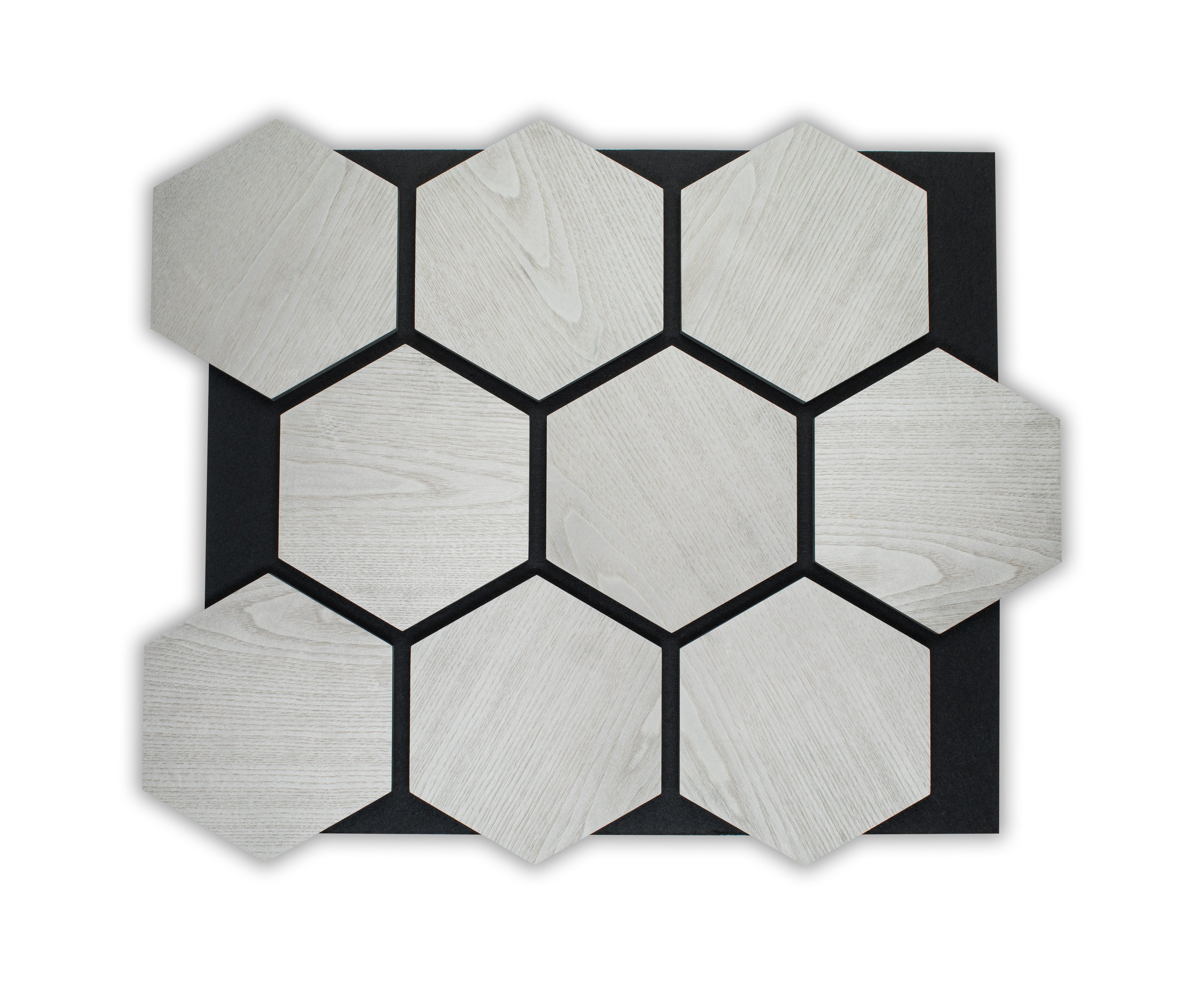 Panou acustic hexagonal de tip riflaj din lemn de frasin gri - Decorevo
