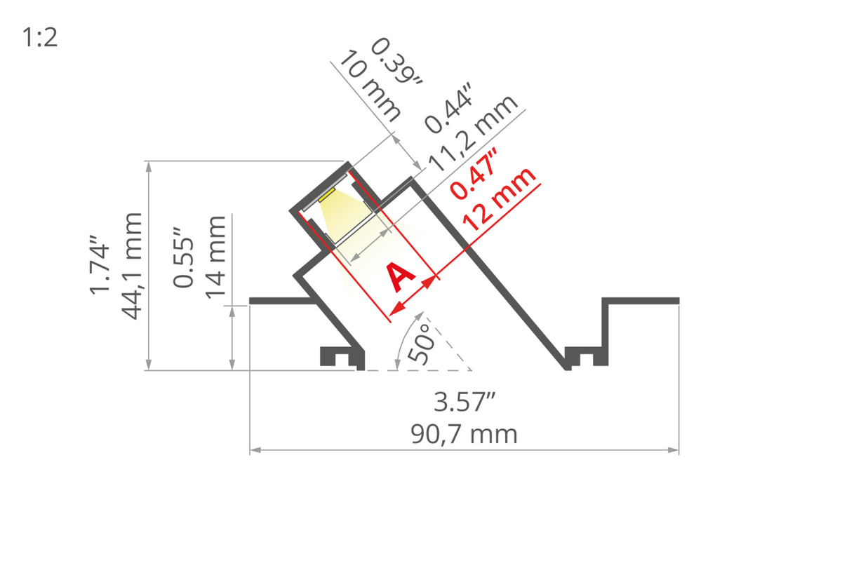 Desen tehnic profil aluminiu POKET, secțiune 92 × 44,2 mm