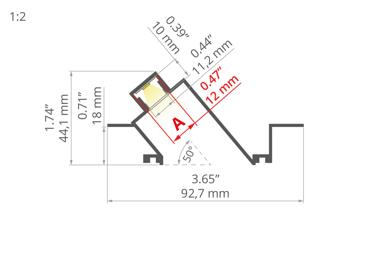 Desen tehnic profil aluminiu POK-US, secțiune 92 × 44,2 mm