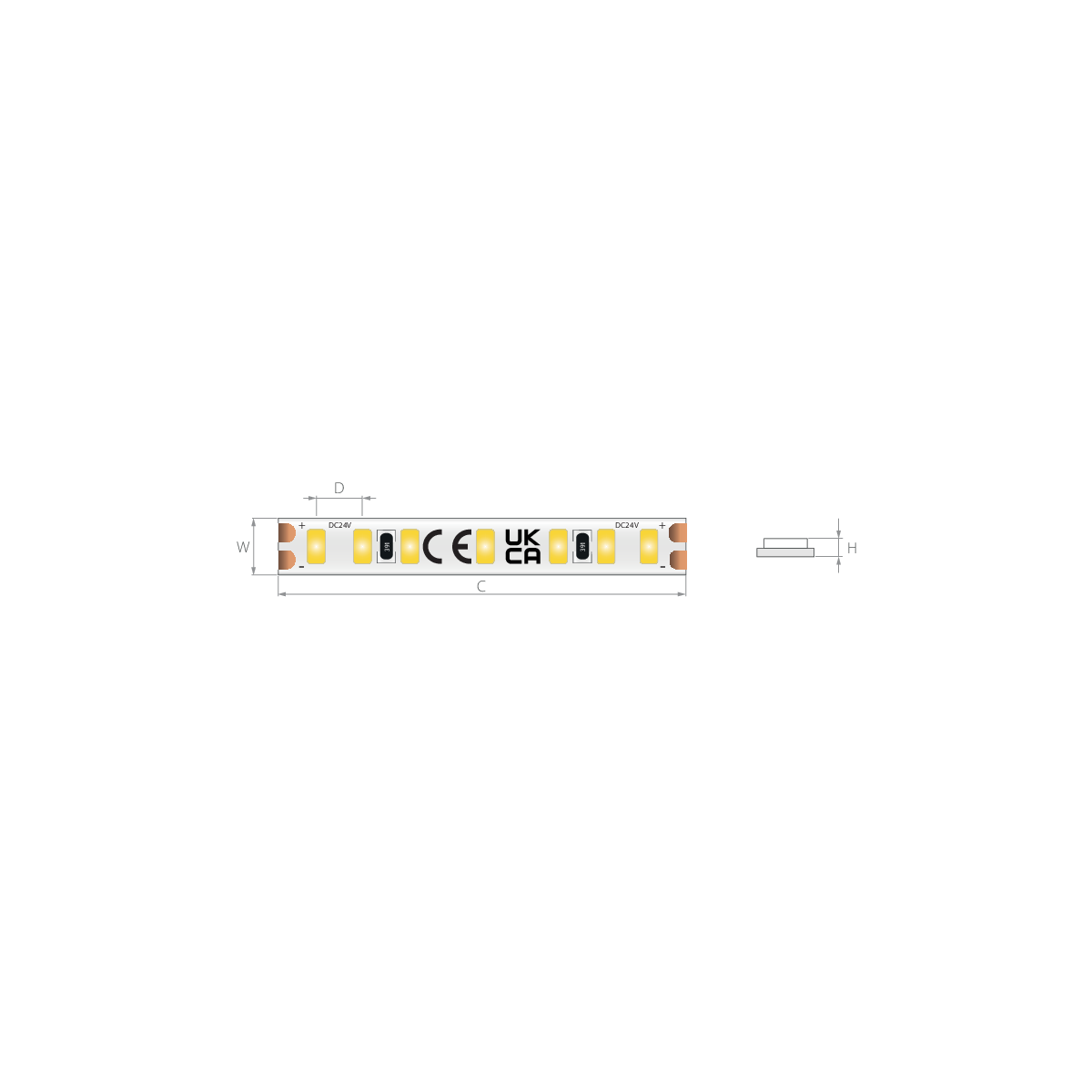Desen tehnic bandă LED îngustă 24V 4,5 W/m, 196 LED/m, CRI 90, IP20, 5 mm