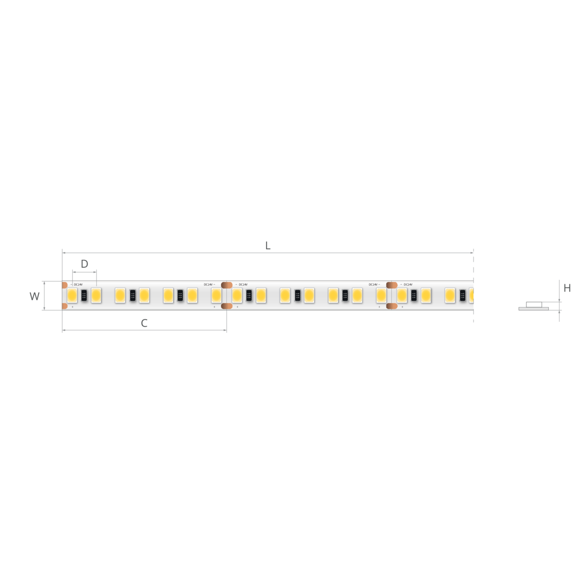Bandă LED 24V 5 W/m, 140 LED/m, CRI 90, IP20, 8 mm