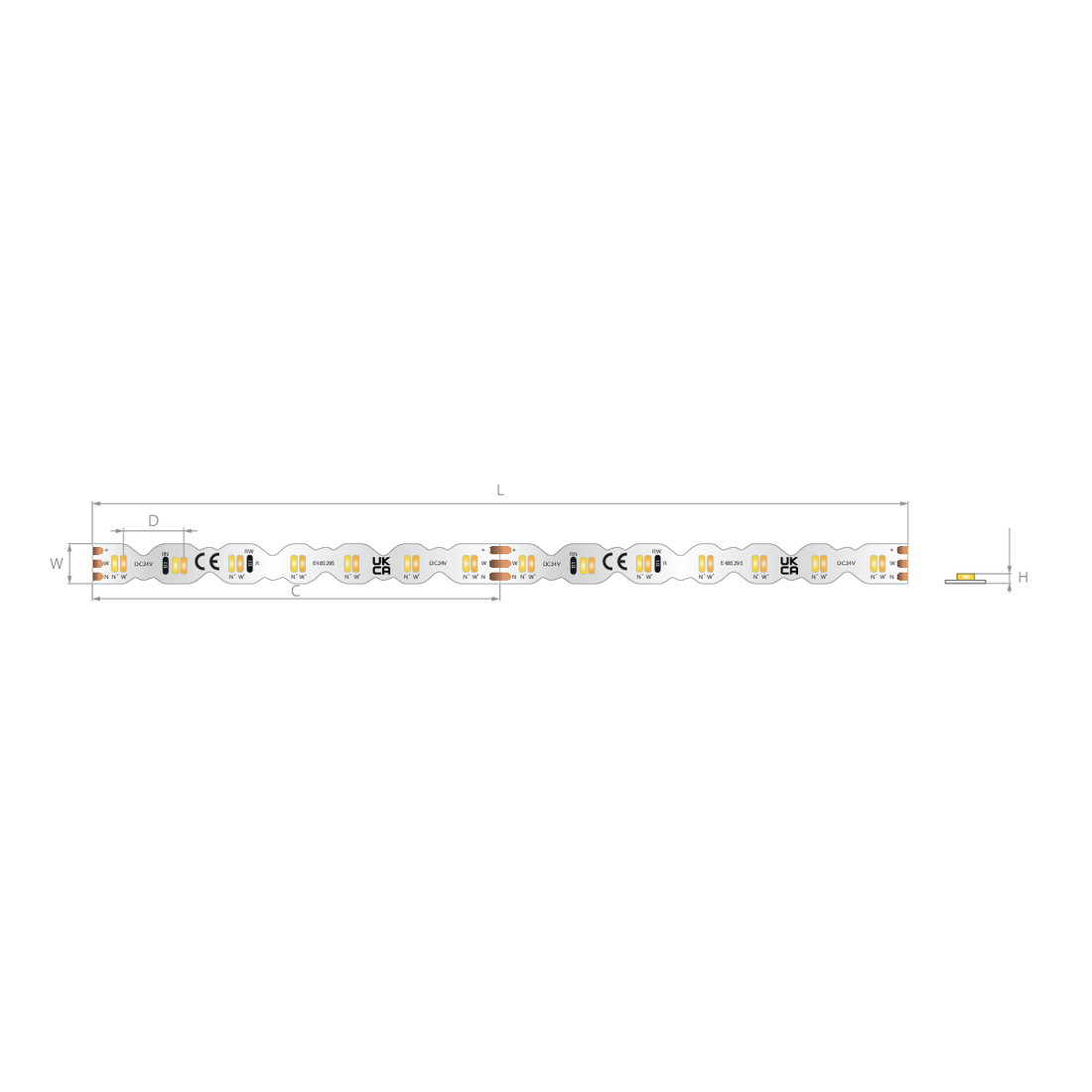 Bandă LED tunable white 24V 9,1 W/m, 196 LED/m, CRI 90, IP20, 7 mm, emisie laterală