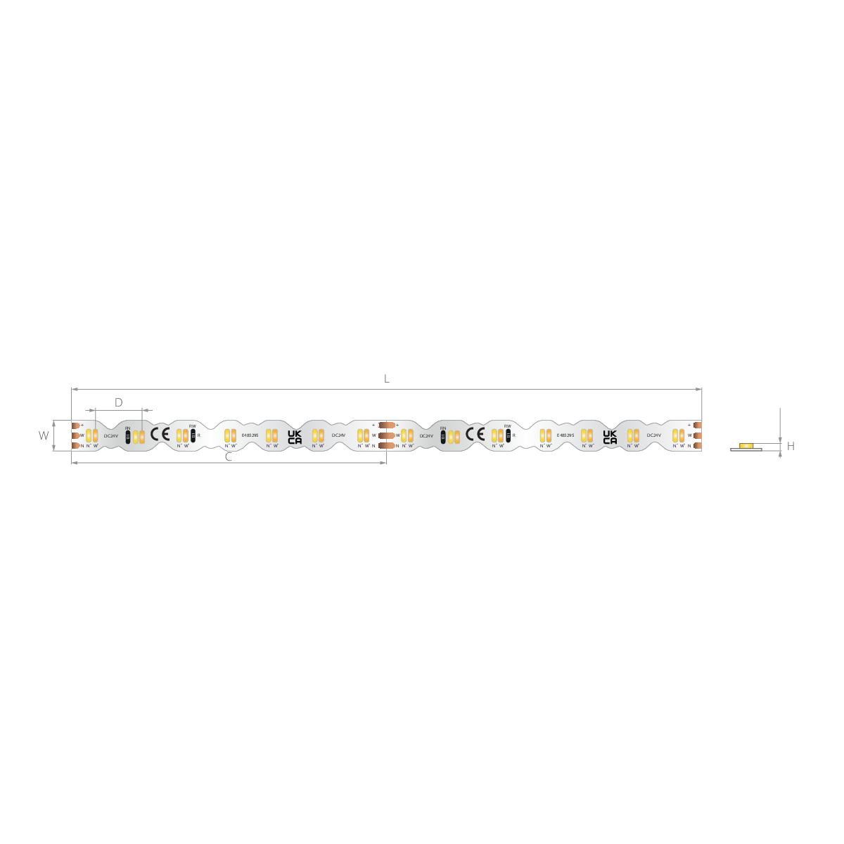 Bandă LED tunable white 24V 9,1 W/m, 196 LED/m, CRI 90, IP20, 7 mm, emisie laterală