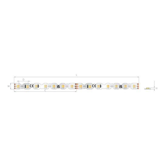 Bandă LED tunable white 24V 9,1 W/m, 196 LED/m, CRI 90, IP20, 7 mm, emisie laterală