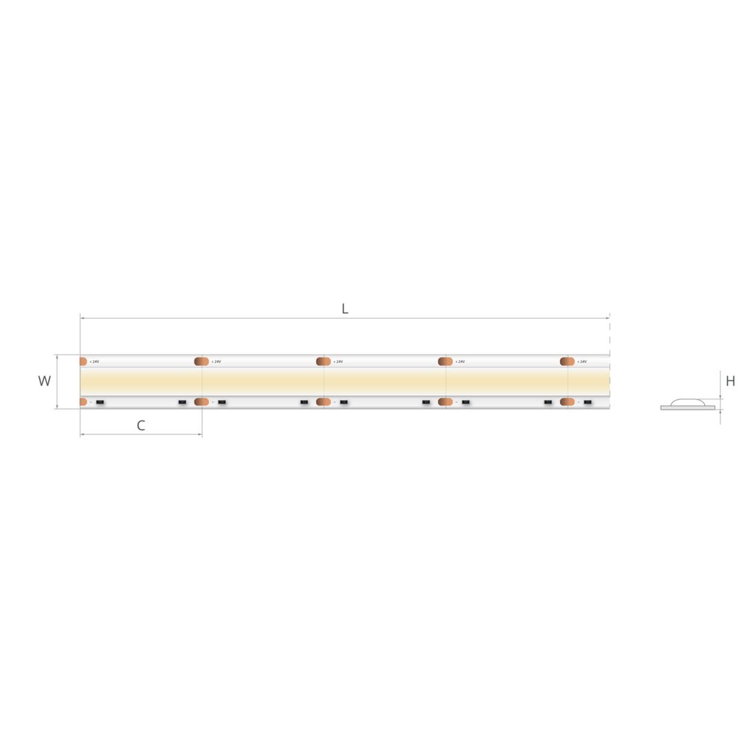 Bandă LED COB 24V 10 W/m, 288 LED/m, CRI 90, IP20, 10 mm