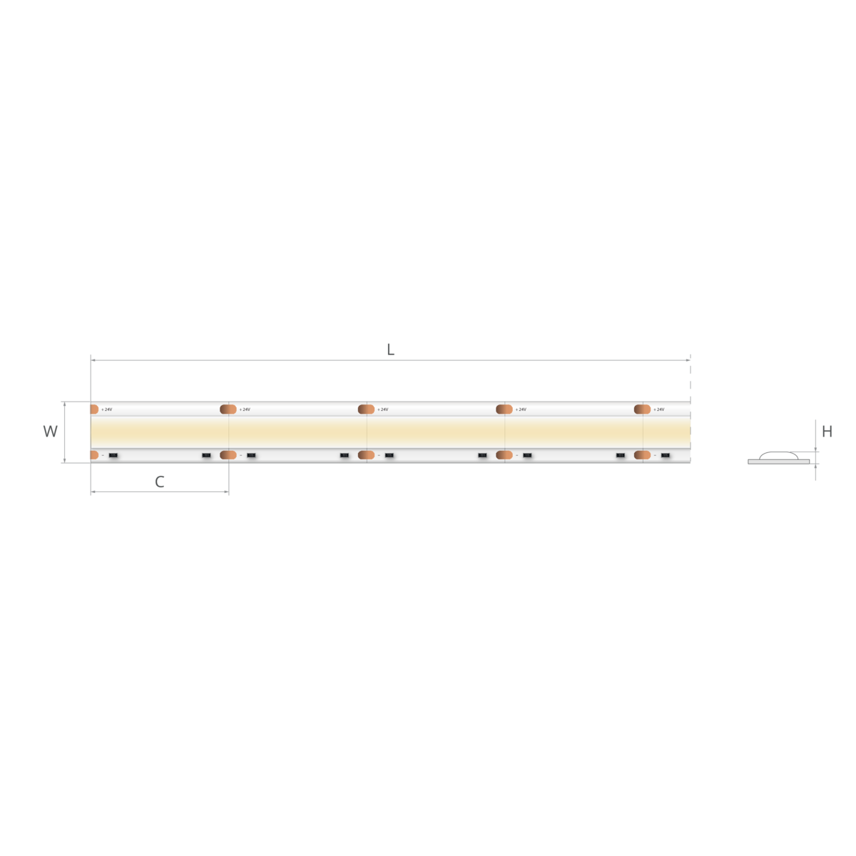 Bandă LED COB 24V 10 W/m, 288 LED/m, CRI 90, IP20, 10 mm