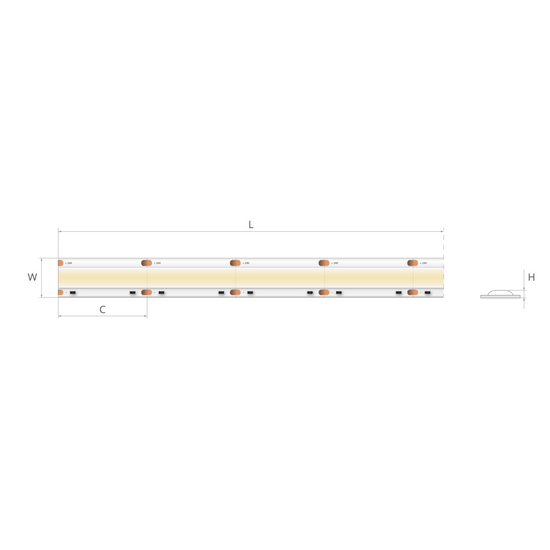 Bandă LED COB 24V 10 W/m, 288 LED/m, CRI 90, IP20, 10 mm
