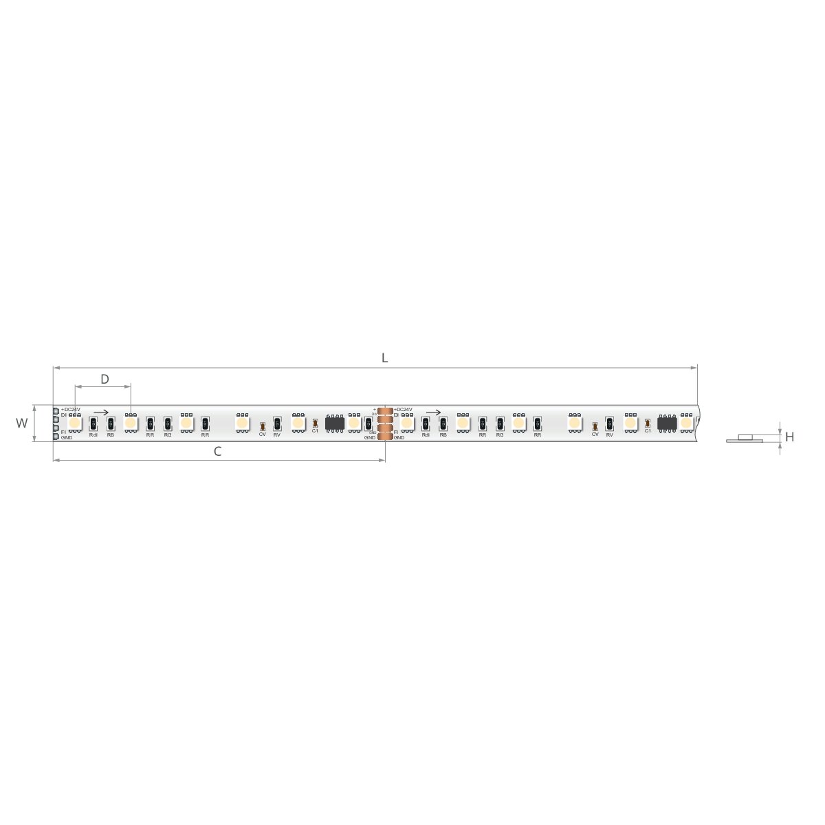 Bandă LED digitală RGB 24V 16,7 W/m, 72 LED/m, IP20, 12 mm