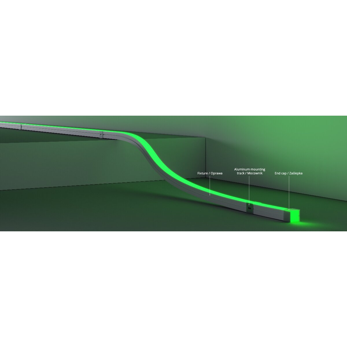 Aplicație neon flex LED emisie frontală 24V 17,2 W/m, IP67, 16 mm