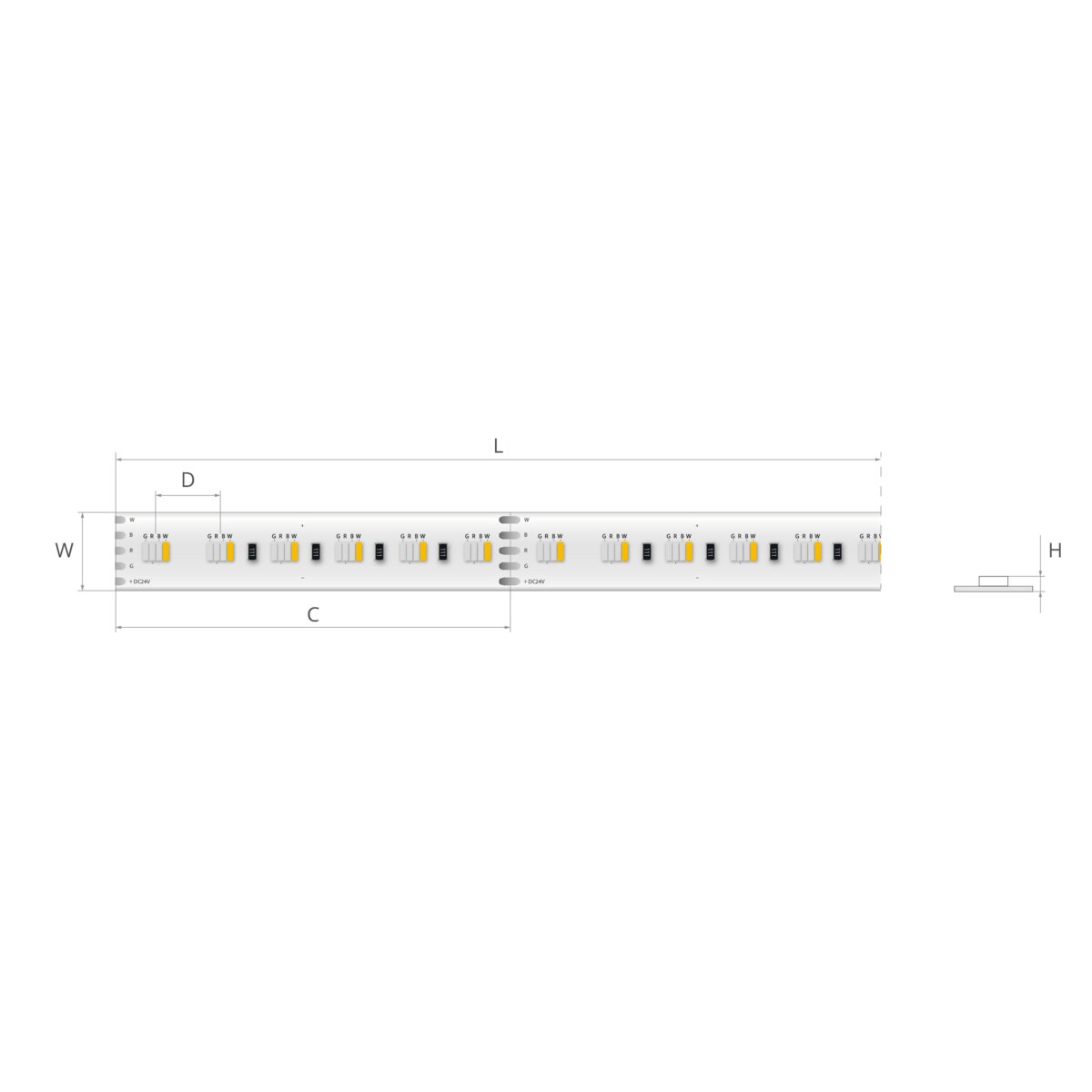 Bandă LED RGB+W 24V 15,3 W/m, 96 LED/m, IP20, 10 mm
