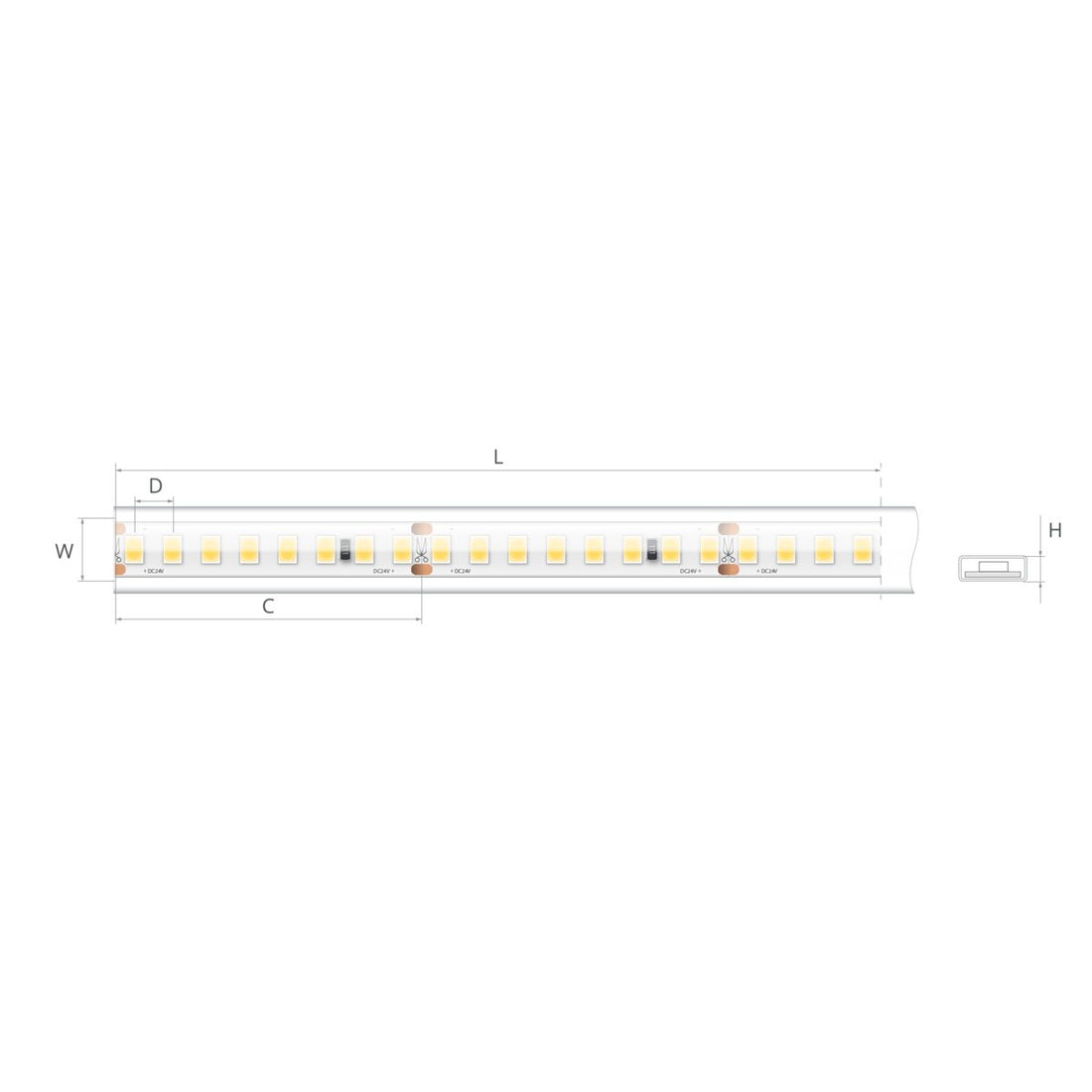 Bandă LED 24V 2 W/m, 160 LED/m, CRI 90, IP65, 10,7×3 mm
